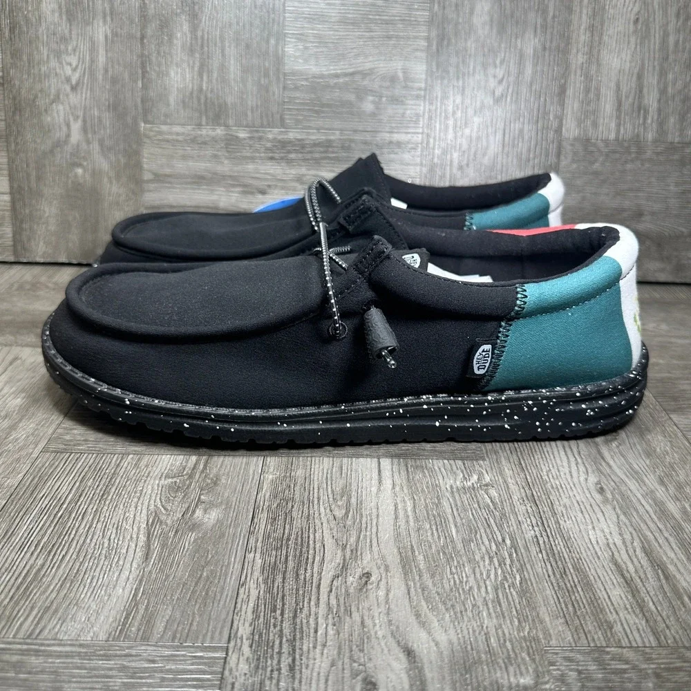 Hey Dude Wally Funk Vida Mens 12 Black Mexico Flag Canvas Loafers NEW